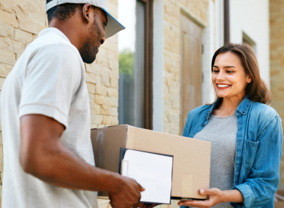 delivery company delivering packages to a customer